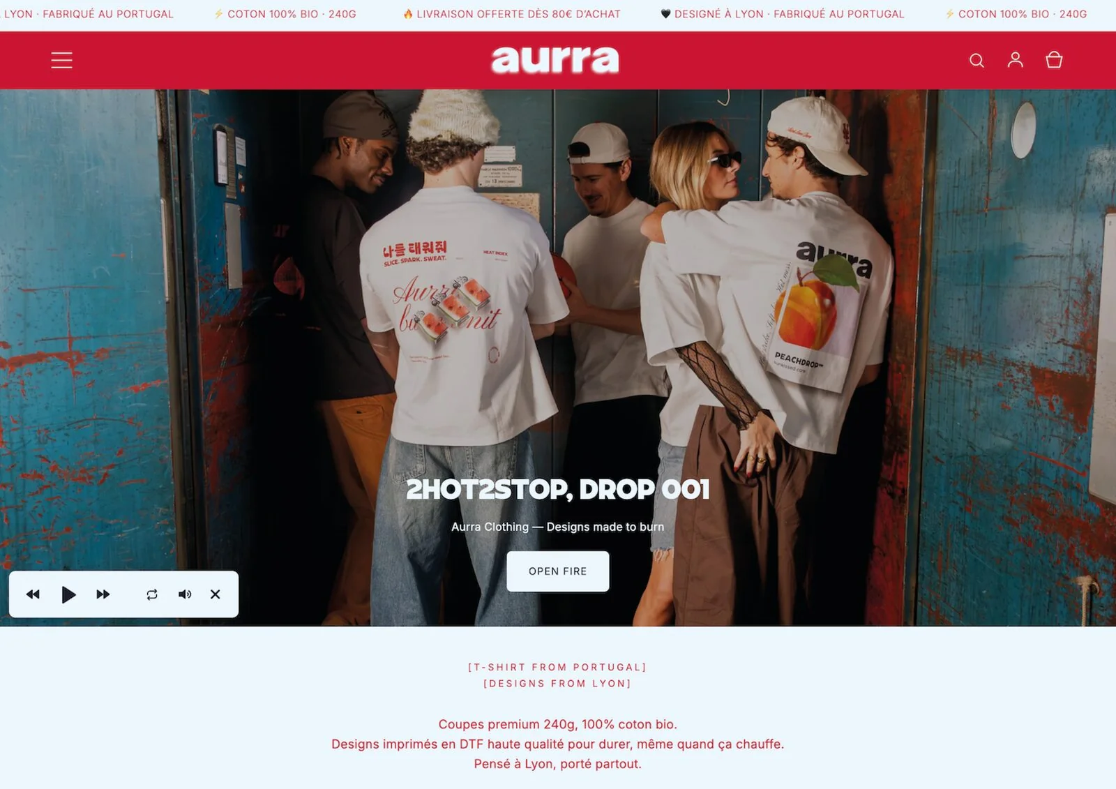 Aurra Clothing — page d'accueil du site