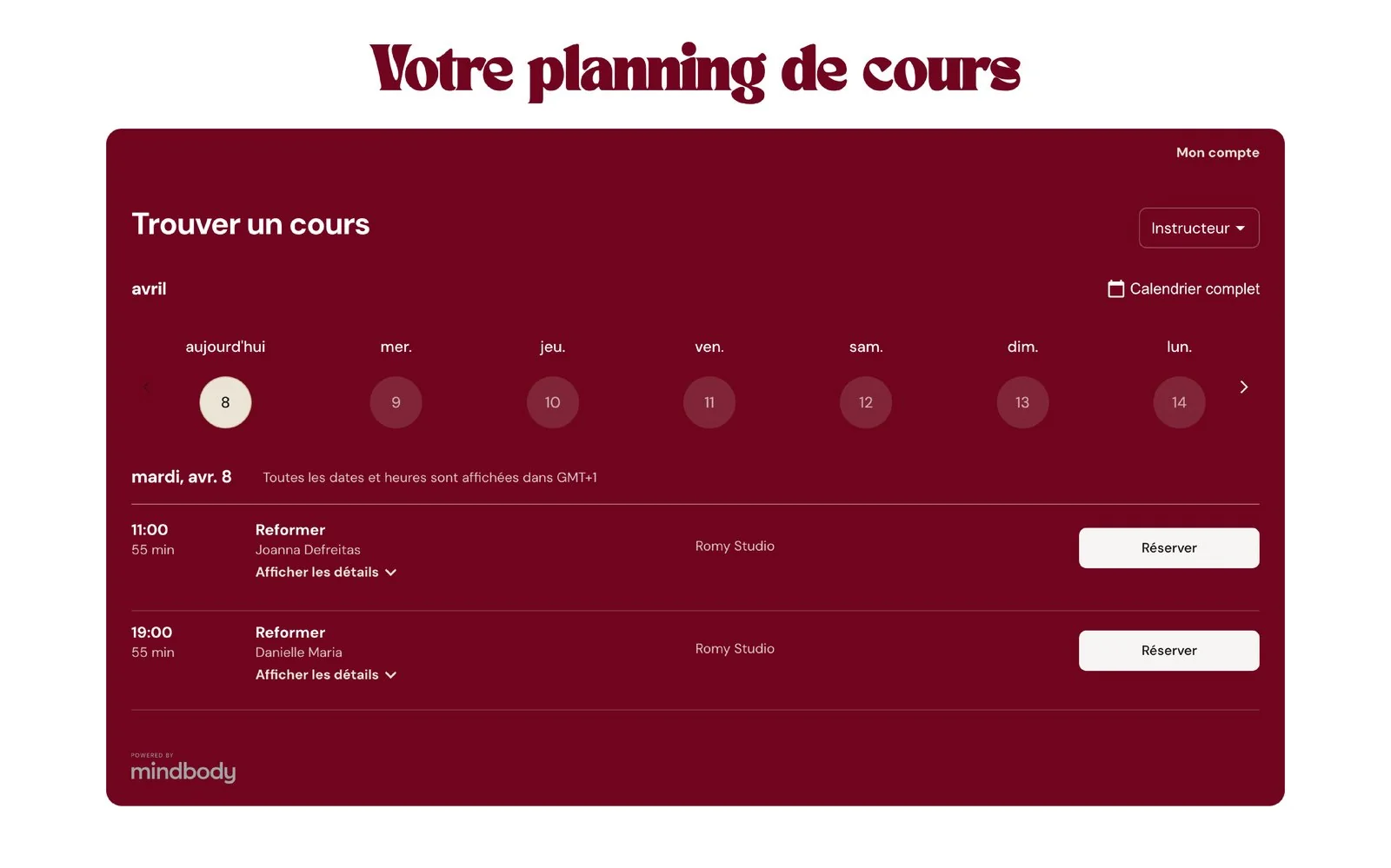 Romy Studio — planning et réservation des cours