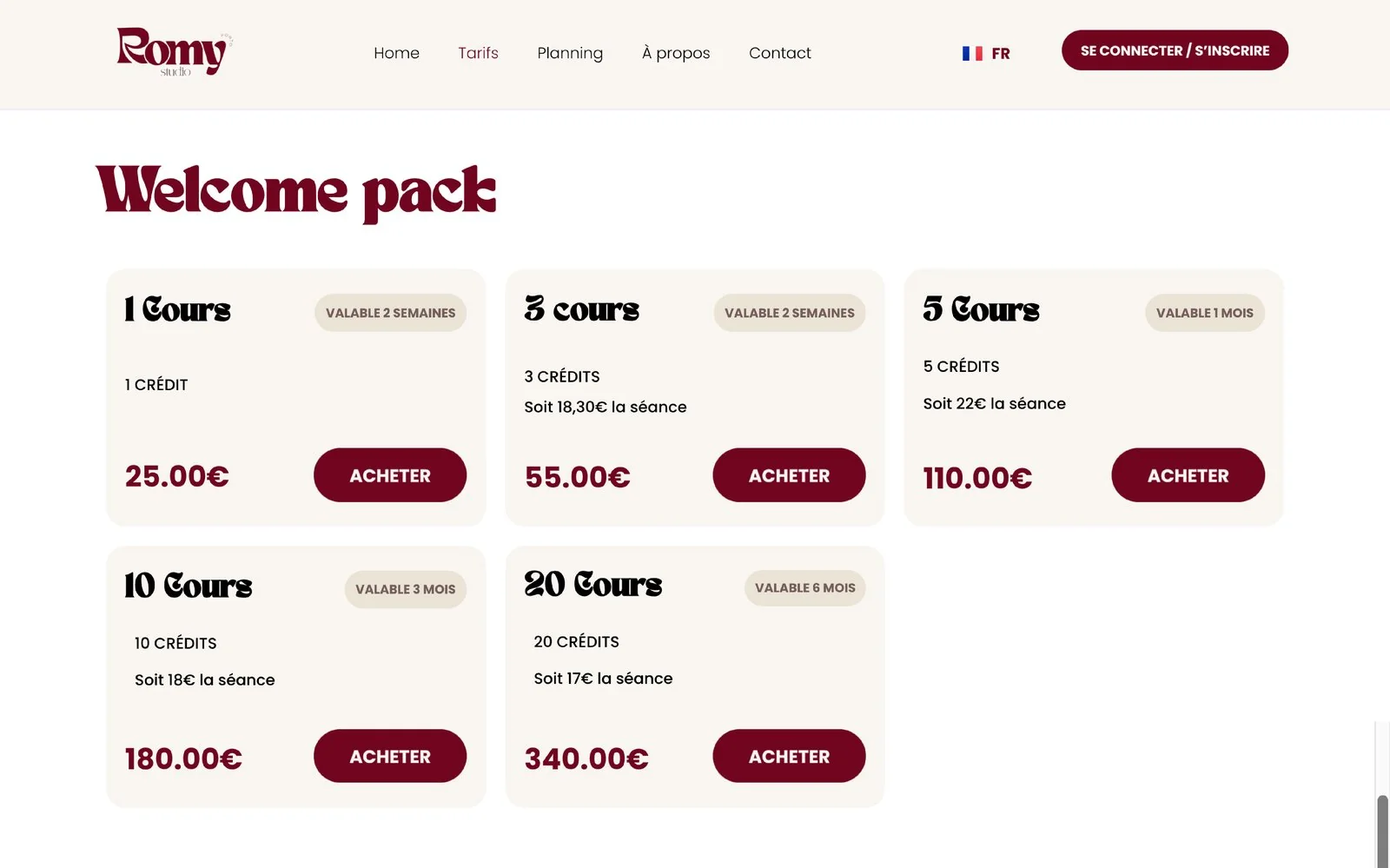Romy Studio — tarifs et welcome pack
